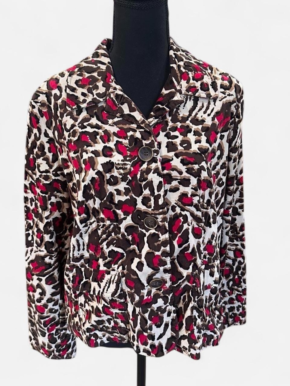 Vintage Womens Animal Print Button-Front corduroy Jacket - Red, Brown, Cream